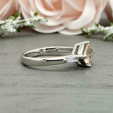 1ct Engagement Ring Cushion Cut Peach Morganite Three Stone 14k WhiteGold Finish