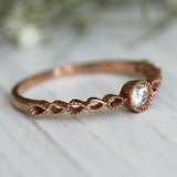 0.5Ct Round Cut Diamond Milgrain Minimalist Solitaire Ring 14K Rose Gold Finish