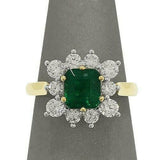 2.5ct Asscher Cut Green Emerald Diamond Floral Halo Ring 14K Dual Tone Gold Over