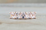 3.5ct Cushion Cut Morganite Wedding Band 14k Rose Gold Over 5 Stone Anniversary