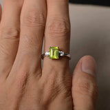 1.2ct Emerald Cut Green Peridot Engagement Ring 14k White Gold Finish Trilogy