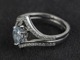 2.3ct Engagement Ring Pear Cut Aquamarine Curved Bridal Set 14k WhiteGold Finish