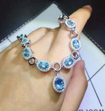 15Ct Oval Cut Blue Topaz Diamond Halo Tennis Necklace 14K White Gold Finish
