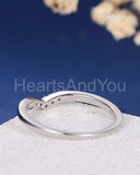 0.12ct Round Cut Moissanite Curved Minimalist Wedding Band 14k White Gold Plated