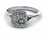 1.6ct Cushion Cut Diamond Halo Split Shank Engagement Ring 18k White Gold Finish