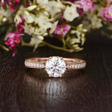 Milgrain Solitaire with Accents Ring 1.5ct Round Cut Diamond 18k RoseGold Finish