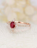 1.5ct Oval Cut Red Garnet Engagement Ring Vintage Halo Star 14k Rose Gold Finish