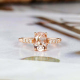 1.5ct Oval Cut Peach Morganite Engagement Ring Diamond Accents 14k RoseGold Over