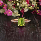 1.2ct Emerald Cut Green Peridot Solitaire with Accents Ring 14k Rose Gold Finish