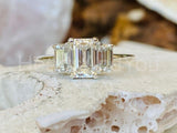 2.3ct Emerald Cut Simulated Diamond Three Stone Ring 14k White Gold Plated