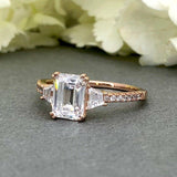 Accents Solitaire Engagement Ring 2.3ct Emerald Cut Diamond 14k Rose Gold Finish