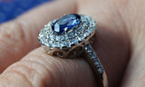 3Ct Oval Blue Tanzanite Dual Halo Vintage Engagement Ring 14K White Gold Finish