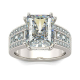 4Ct Radiant Cut Diamond Engagement Ring 14K White Gold Finish Round Iced Accent