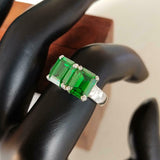 2ct Engagement Ring Green Emerald Cut Two Stone Solitaire 14k White Gold Finish