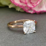 4 Prong Solitaire Engagement Ring 0.9ct Asscher Cut Diamond 14k Rose Gold Finish