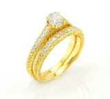Filigree Bridal Set Engagement Ring 2ct Round Cut Diamond 14k Yellow Gold Finish