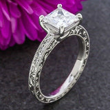 1ct Princess Cut Diamond Vintage Solitaire Engagement Ring 14k White Gold Finish