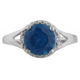 2.3ct Engagement Ring Round London Blue Topaz Split Shank 14k White Gold Finish