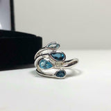 2.2ct Pear Cut London Blue Topaz Water Drop Cocktail Ring 14k White Gold Finish