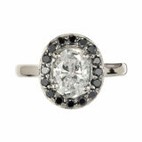 2.2ct Oval Cut Diamond Engagement Ring Black Diamond Halo 14k White Gold Finish