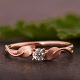 Leaf Solitaire Engagement Ring 1ct Round Cut VVS1D Diamond 14k Rose Gold Finish