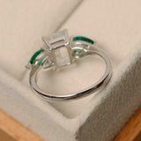 1.7ct Engagement Ring Emerald Cut Diamond Trilogy Solitaire 14k WhiteGold Finish