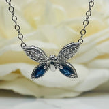 2ct Marquise Simulated Sapphire Butterfly Pendant Chain 14k White Gold Plated