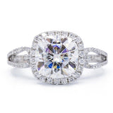 2.2ct Cushion Cut Simulated Diamond Split Shank Halo Ring 14k White Gold Plated