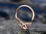 1.2Ct Round Cut Peach Morganite Leaf Accent Engagement Ring 14K Rose Gold Over