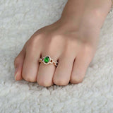 2.3ct Engagement Ring Oval Cut Green Emerald Link Accent Halo 14k Rose Gold Over