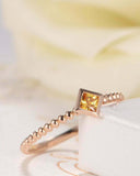 0.3ct Princess Cut Yellow Sapphire Beaded Ball Solitaire Ring 14k Rose Gold Over