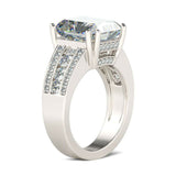 4Ct Radiant Cut Diamond Engagement Ring 14K White Gold Finish Round Iced Accent