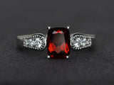 2.2ct Cushion Cut Red Garnet Diamond Accent Solitaire Ring 14k White Gold Finish