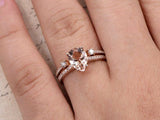 1ct Pear Cut Champagne Morganite Bridal Set Engagement Ring 14k Rose Gold Finish