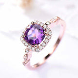 1.6ct Cushion Purple Amethyst Engagement Ring Solitaire Halo 14k Rose Gold Over