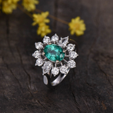 2.3ct Engagement Ring Oval Cut Green Emerald Halo 14k White Gold Finish