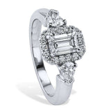 2.3ct Emerald Cut Diamond Engagement Ring Halo Pear Accent 14k White Gold Finish