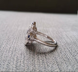 2Ct Round Cut Blue Sapphire Antique Art Deco Engagement Ring 14K White Gold Over