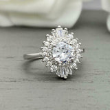 2ct Engagement Ring Round Cut Diamond Ballerina Sunburst 14k White Gold Finish