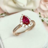 2.3ct Engagement Ring Pear Cut Pink Ruby Diamond Halo 14k Yellow Gold Finish