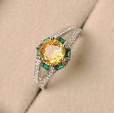 2.3ct Engagement Ring Round Cut Yellow Citrine Split Shank 14k White Gold Finish