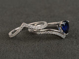 2.3ct Engagement Ring Pear Cut Sapphire Curved Bridal Set 14k White Gold Finish