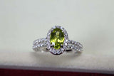 2.4ct Engagement Ring Oval Cut Green Peridot Split Shank Halo 14k WhiteGold Over
