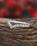0.45ct Round Cut Moissanite Curved Stackable Wedding Band 14k White Gold Plated