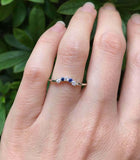 1ct Round Blue Sapphire Wedding Band Five Stone Minimalist 14k White Gold Finish