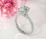 5Ct Oval Cut VVS1 Diamond Accent Hidden Halo Engagement Ring 14K White Gold Over