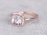 1.2ct Cushion Cut Peach Morganite Diamond Halo Solitaire Ring 14k Rose Gold Over