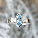 1ct Marquise Cut Blue Aquamarine Engagement Ring Bezel Set 14k White Gold Finish