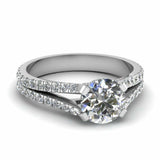 1ct Round Diamond Split Accent Solitaire Engagement Ring 14k White Gold Finish