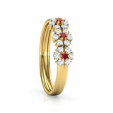 1.5ct Wedding Band Ring Round Cut Pink Ruby Floral Design 14k Yellow Gold Finish